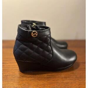 Michael Kors Youth Sz 1 M Cate Galy Black Boots Wedge Heel Zipper